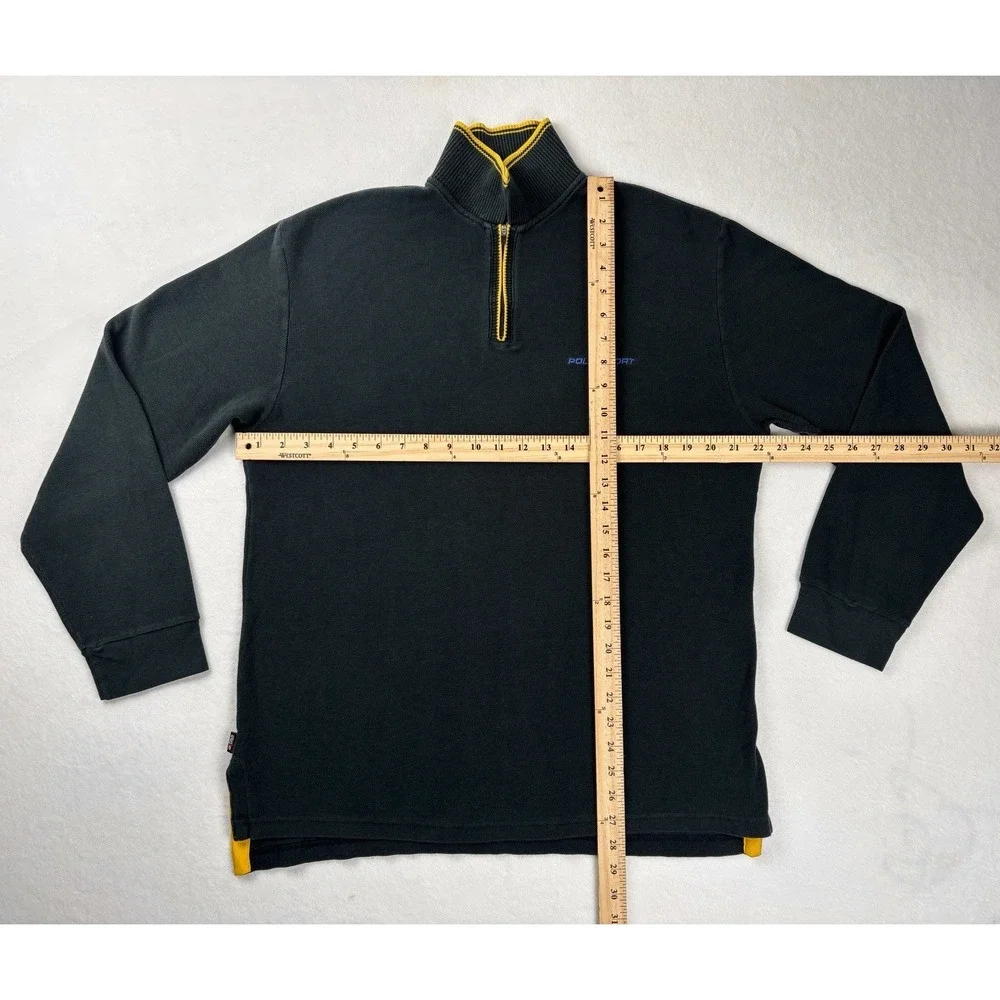 Polo Sport Ralph Lauren‎ Quarter Zip Pullover Green Yellow Waffle Knit Size M